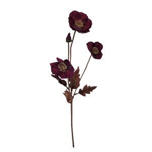 Artificial Dark Purple Poppy Stem | Faux Poppy Flower with 4 Blooms | Moody